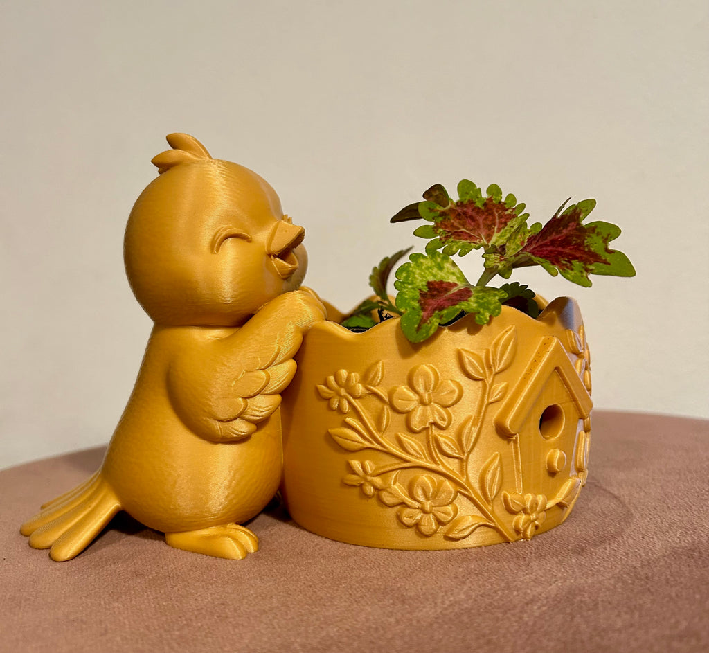 Schattig vogeltje bloempotje
