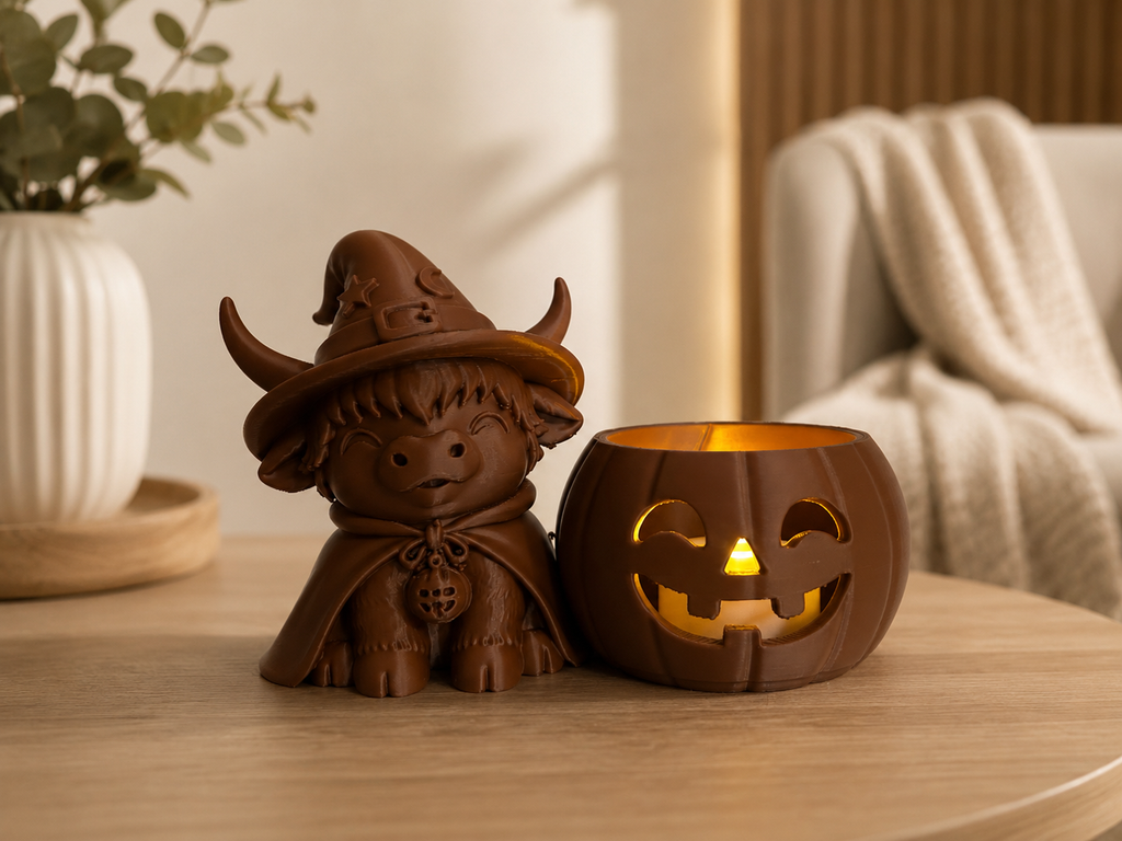 Schotse Hooglander Halloween Led theelichthouder