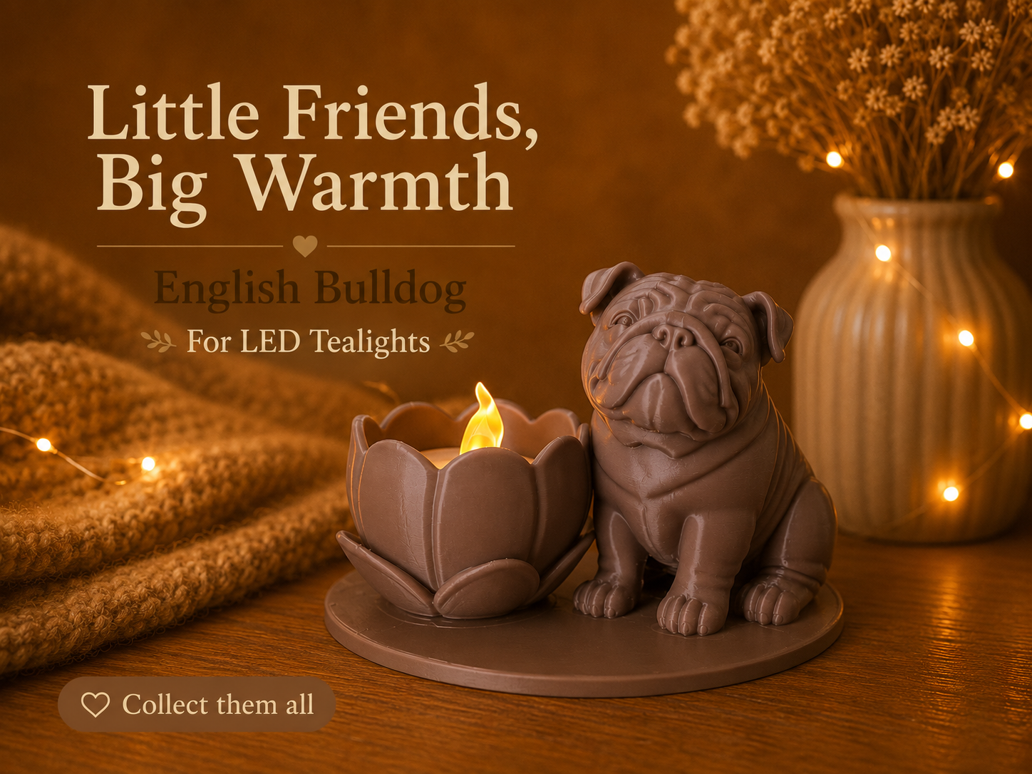 Engelse Bulldog led theelichthouder