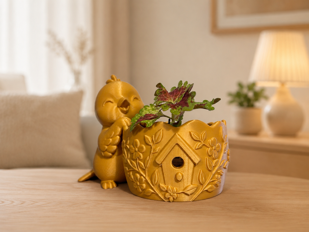Schattig vogeltje bloempotje