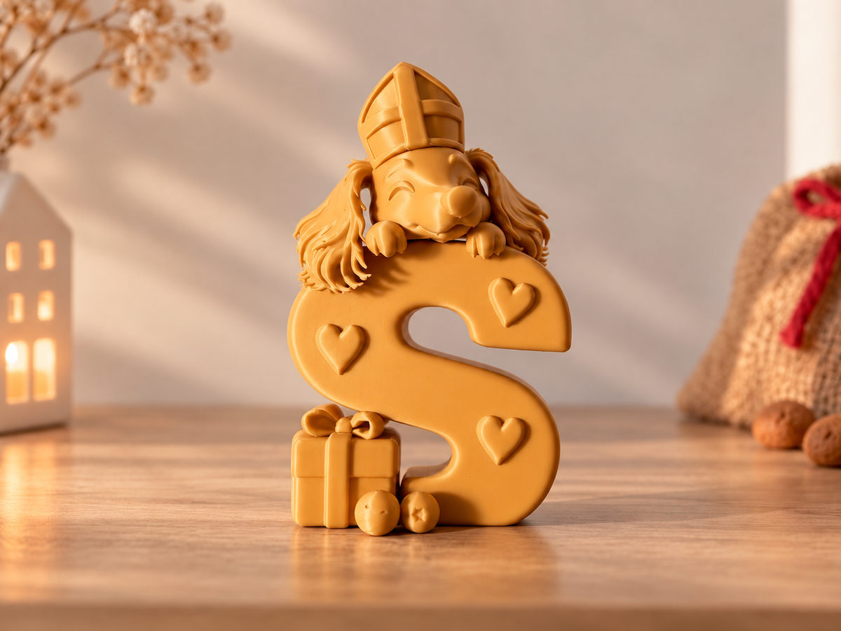 Langharige Teckel Sint Letter S – Sinterklaasdecoratie