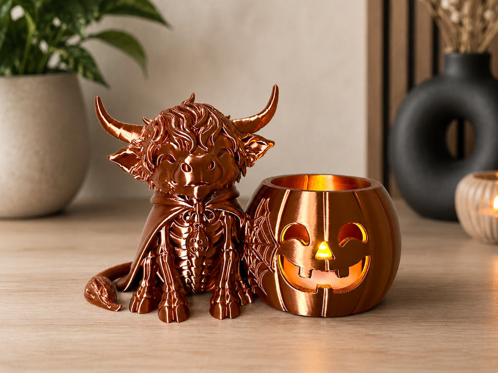Schotse Hooglander Halloween led theelichthouder - skelet edition