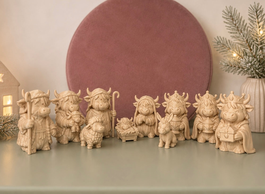 Schotse Hooglander kerststal figuren