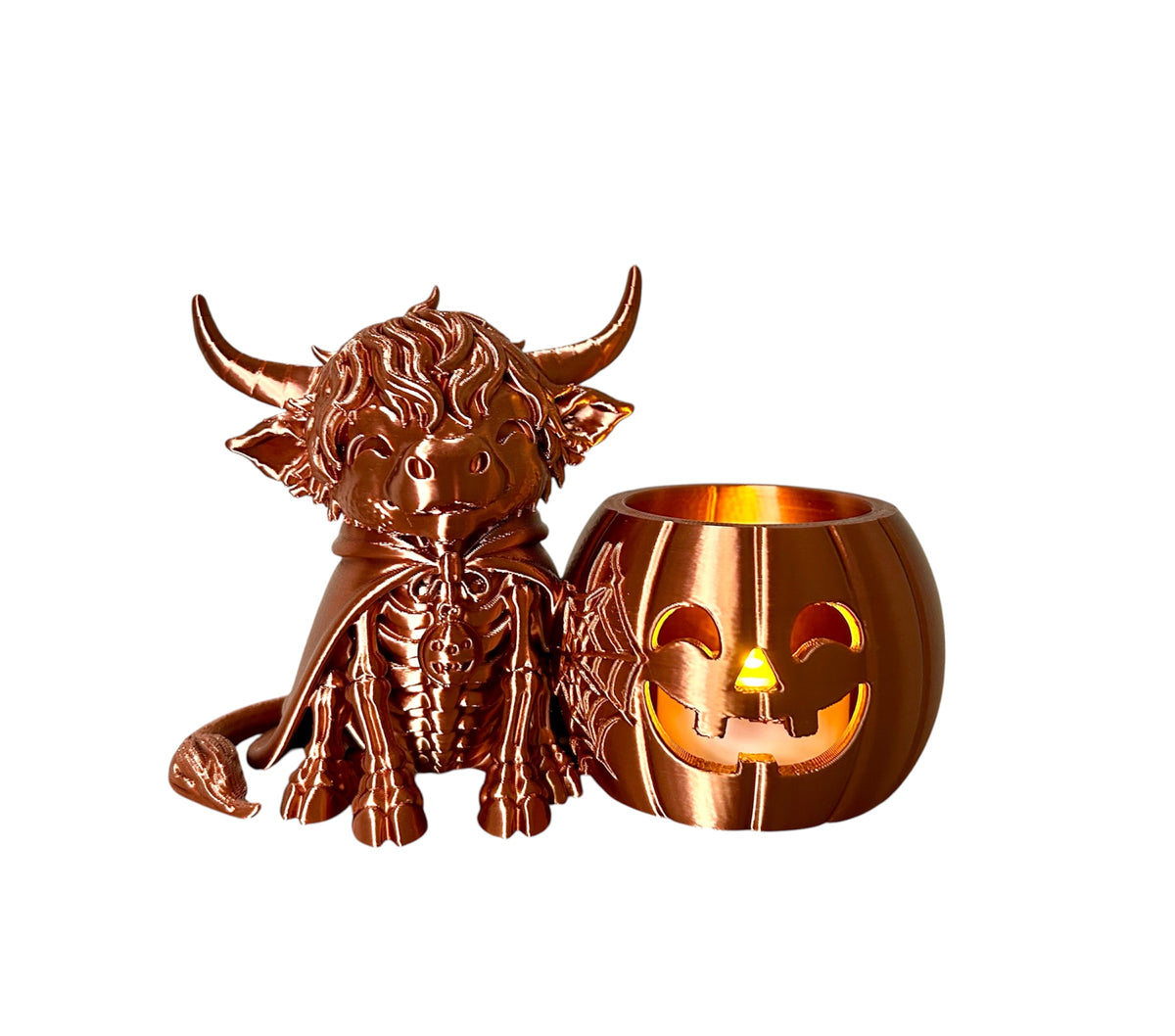 Schotse Hooglander Halloween led theelichthouder - skelet edition