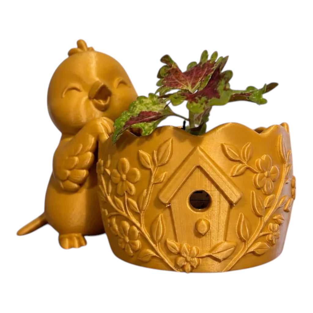 Schattig vogeltje bloempotje